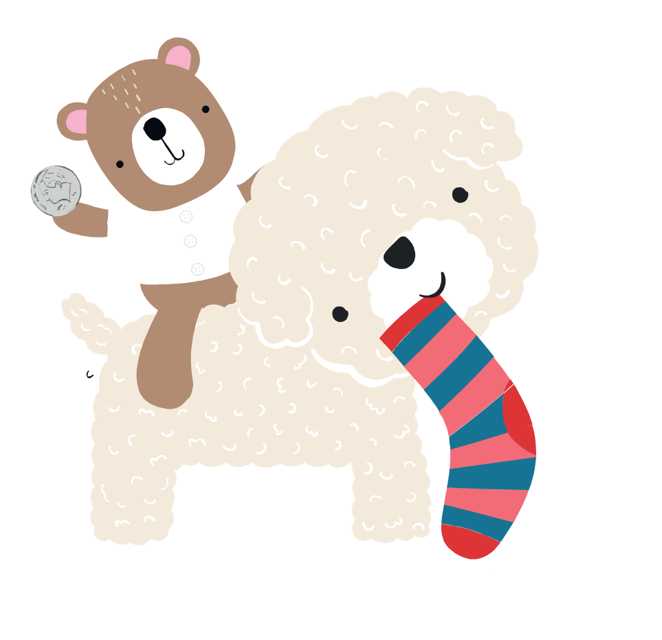 Teddy cub riding a dog